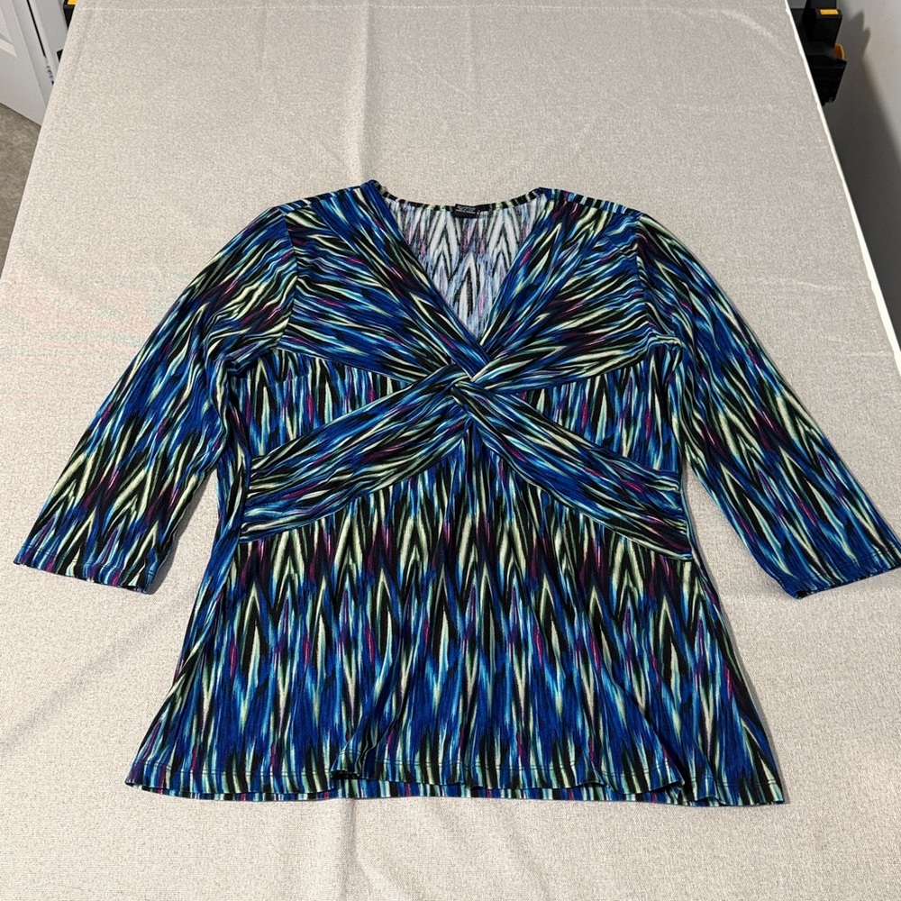 Rafaella Twist-Front Blue Patterned Women's Top SZL - Picture 13 of 14